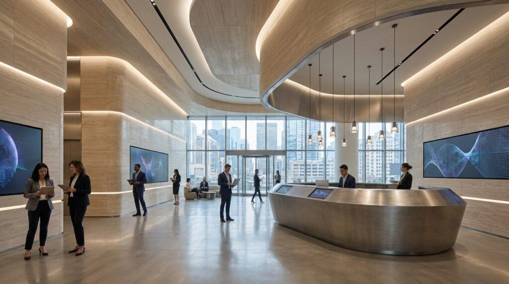 corporate office lightweight stone panel lobby