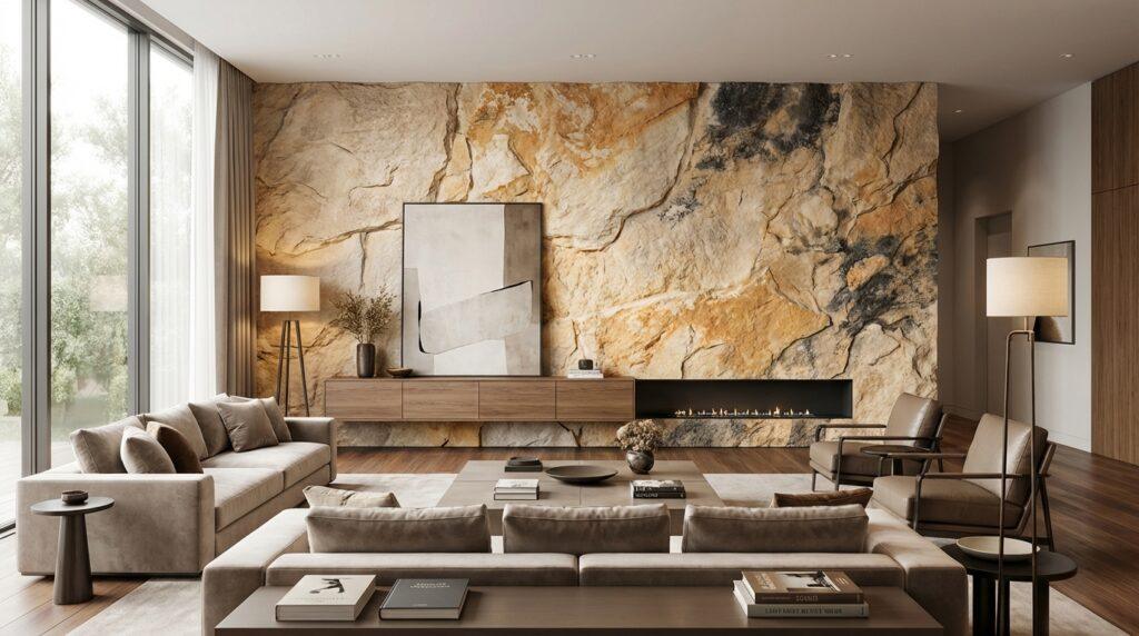 faux stone interior accent wall living room