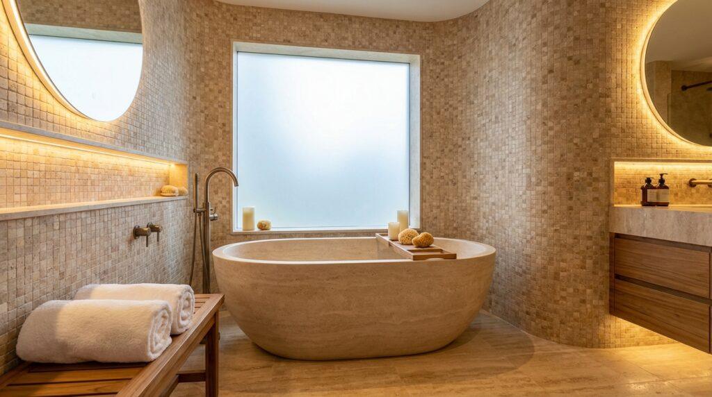 luxury spa bathroom travertine mosaic tiles